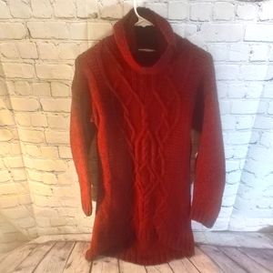 Zara Women's Cable Knit Red Funnel Neck Sweater Dress S Alpaca Blend Holiday